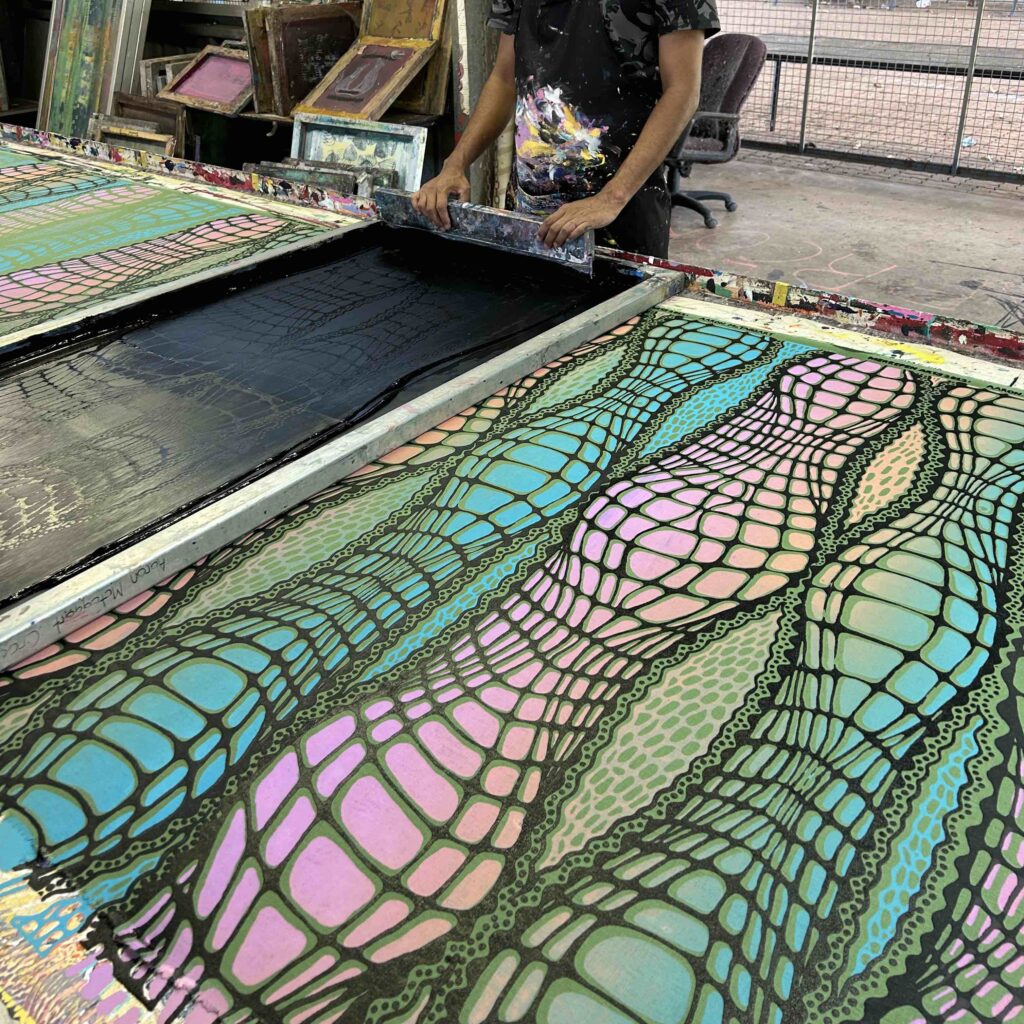 Aaron McTaggart - Crocodile Skin on green linen (per 1m) - Image 2