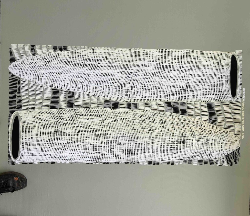 Kieren Karritpul - Fish Traps on sage canvas - Panel - Image 3