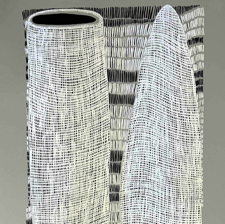 Kieren Karritpul - Fish Traps on sage canvas - Panel