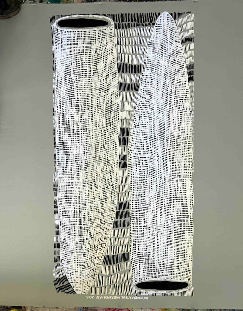 Kieren Karritpul - Fish Traps on sage canvas - Panel - Image 4