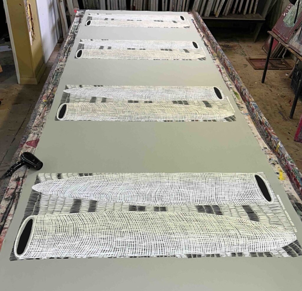 Kieren Karritpul - Fish Traps on sage canvas - Panel - Image 2