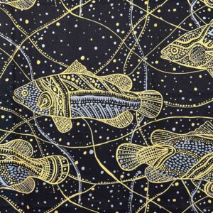 Kieren Karritpul - Barramundi metalics on black linen (per 1m)