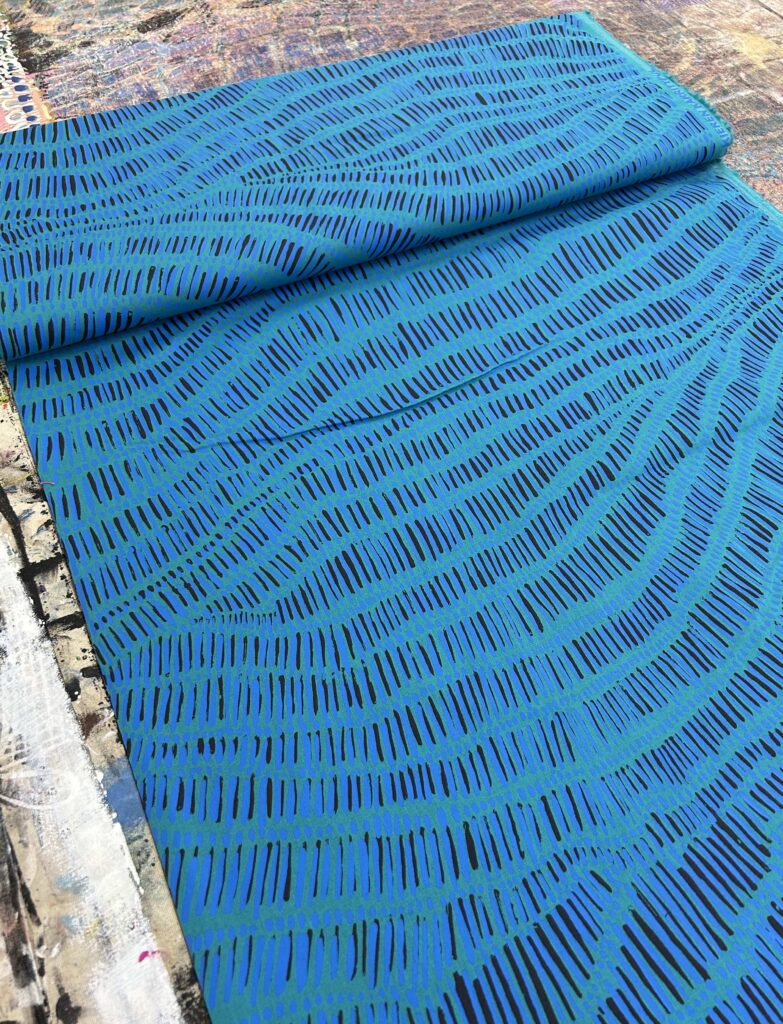 Kieren Karritpul - Fish Nets on turquoise linen/cotton (per 1m) - Image 3