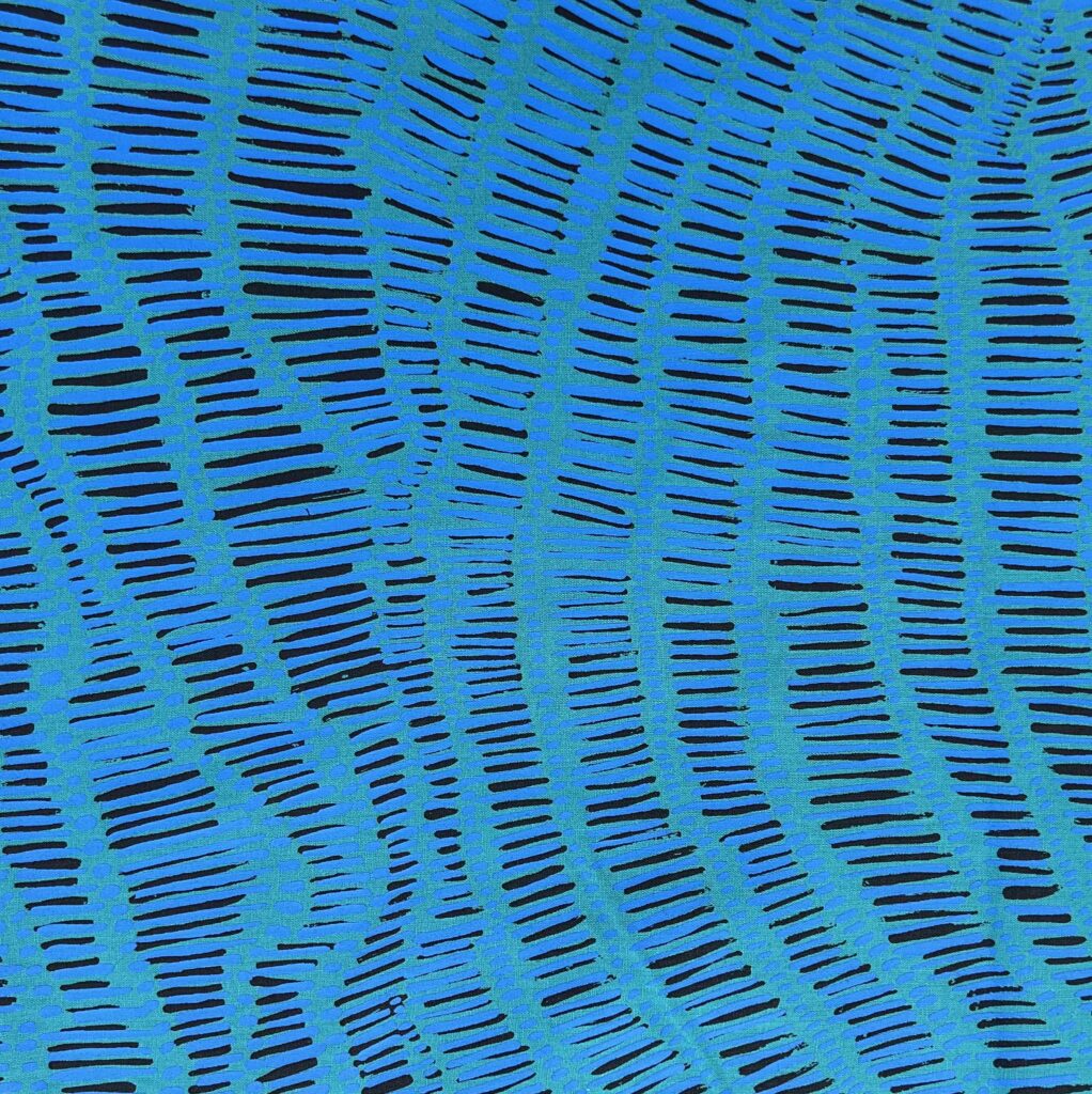 Kieren Karritpul - Fish Nets on turquoise linen/cotton (per 1m) - Image 2