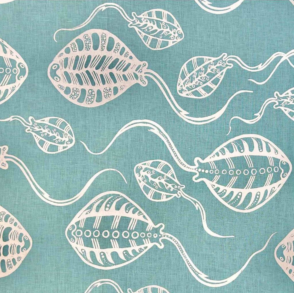 Gracie Kumbi - Stingrays on turquoise linen (1m)