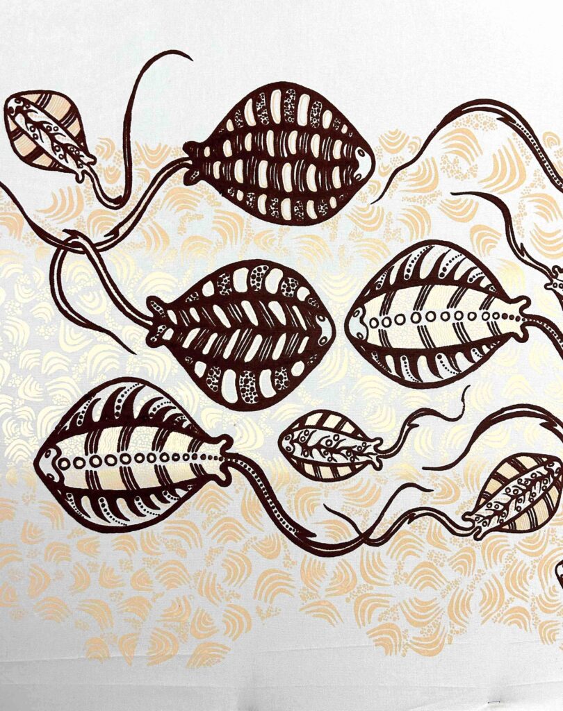 Gracie Kumbi - Stingrays on ivory - Panel