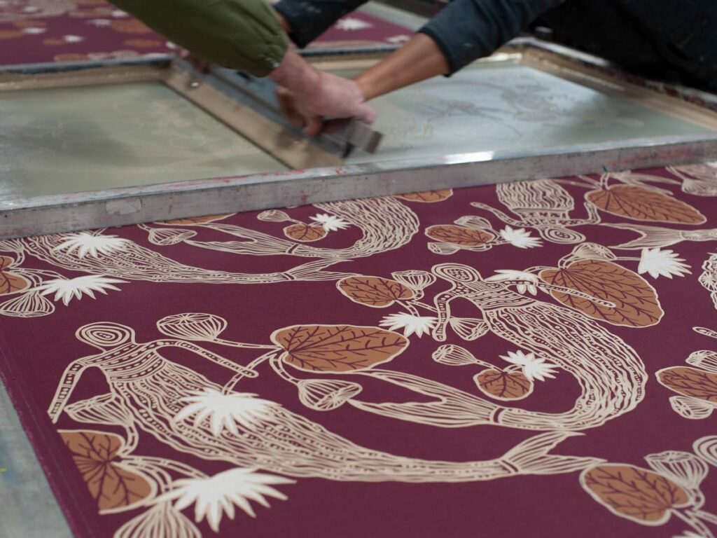 Kieren Karritpul - Mermaids on wine linen (per 1m) - Image 2