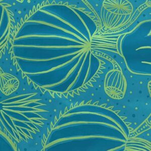 Nola Jimarin - Water Lilies on blue cotton sateen (per 1m)