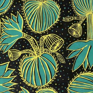 Nola Jimarin - Water Lilies on black linen (per 1m)