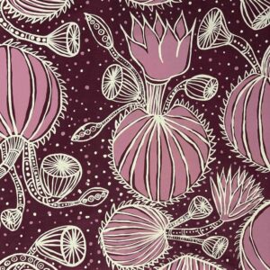 Nola Jimarin - Water Lilies on purple linen (per 1m)