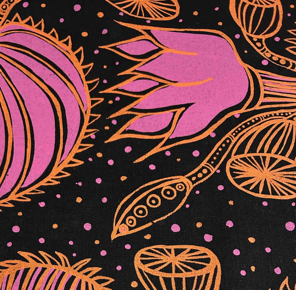 Nola Jimarin - Water Lilies on black linen (per 1m) - Image 3