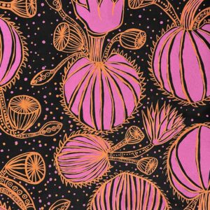 Nola Jimarin - Water Lilies on black linen (per 1m)