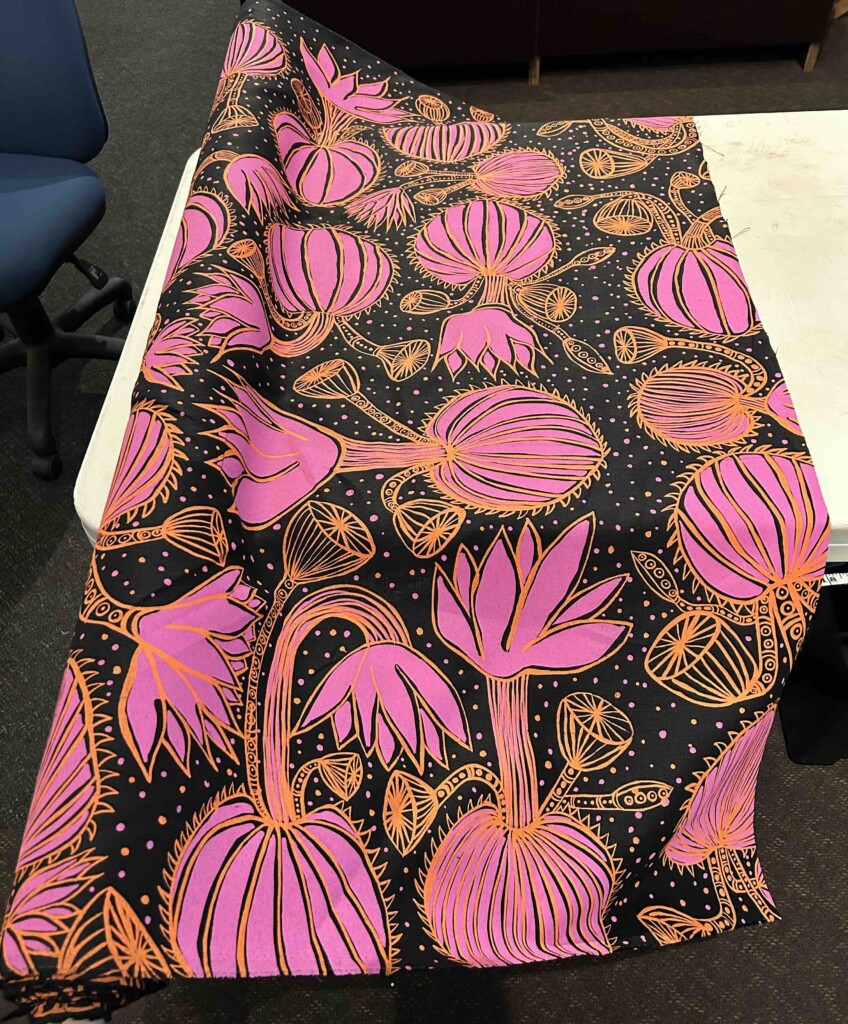 Nola Jimarin - Water Lilies on black linen (per 1m) - Image 2