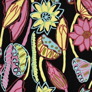 Patricia Marrfurra - Billabong on black linen (per 1m)