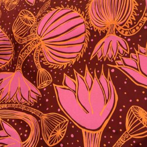 Nola Jimarin - Water Lilies on berry sateen (per 1m)