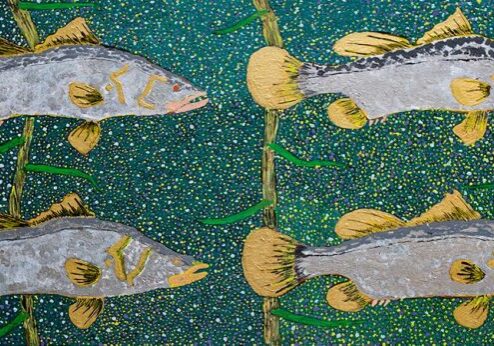 Merrepen Arts Aboriginal artist Barack Sambono print of fish