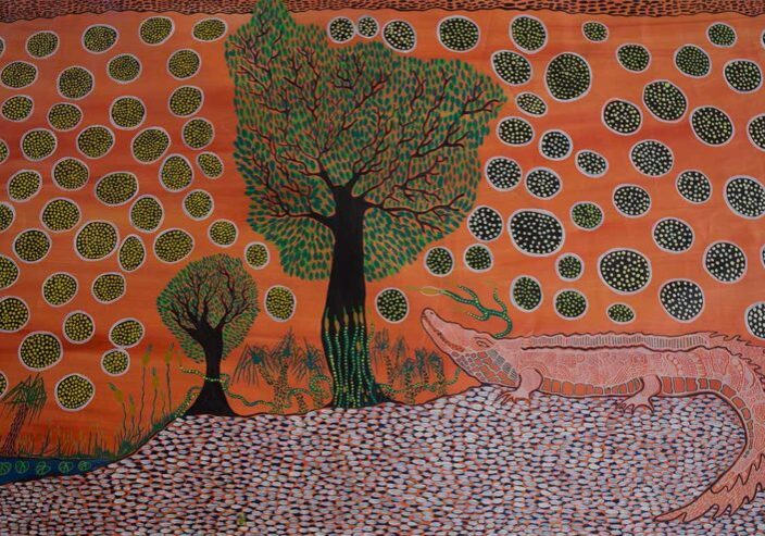 Merrepen Arts Aboriginal artist Troy Mardigan painting Crocodile