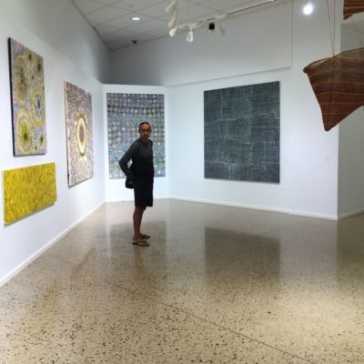 Merrepen Arts Aboriginal artist Kieren Karritpul at his exhibition Painting My Country Painting My Culture