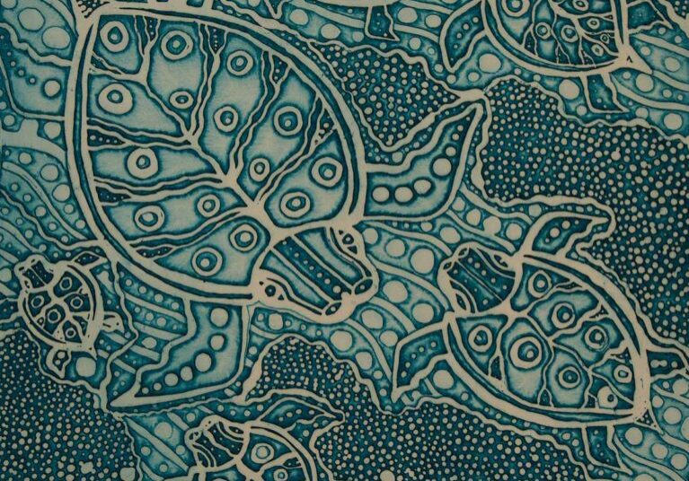 Merrepen Arts Aboriginal artist Marita Sambono print Pig Nose Turtle