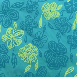 Beatrice Wombunji - Wild Flowers on blue/green cotton sateen (per 1m)