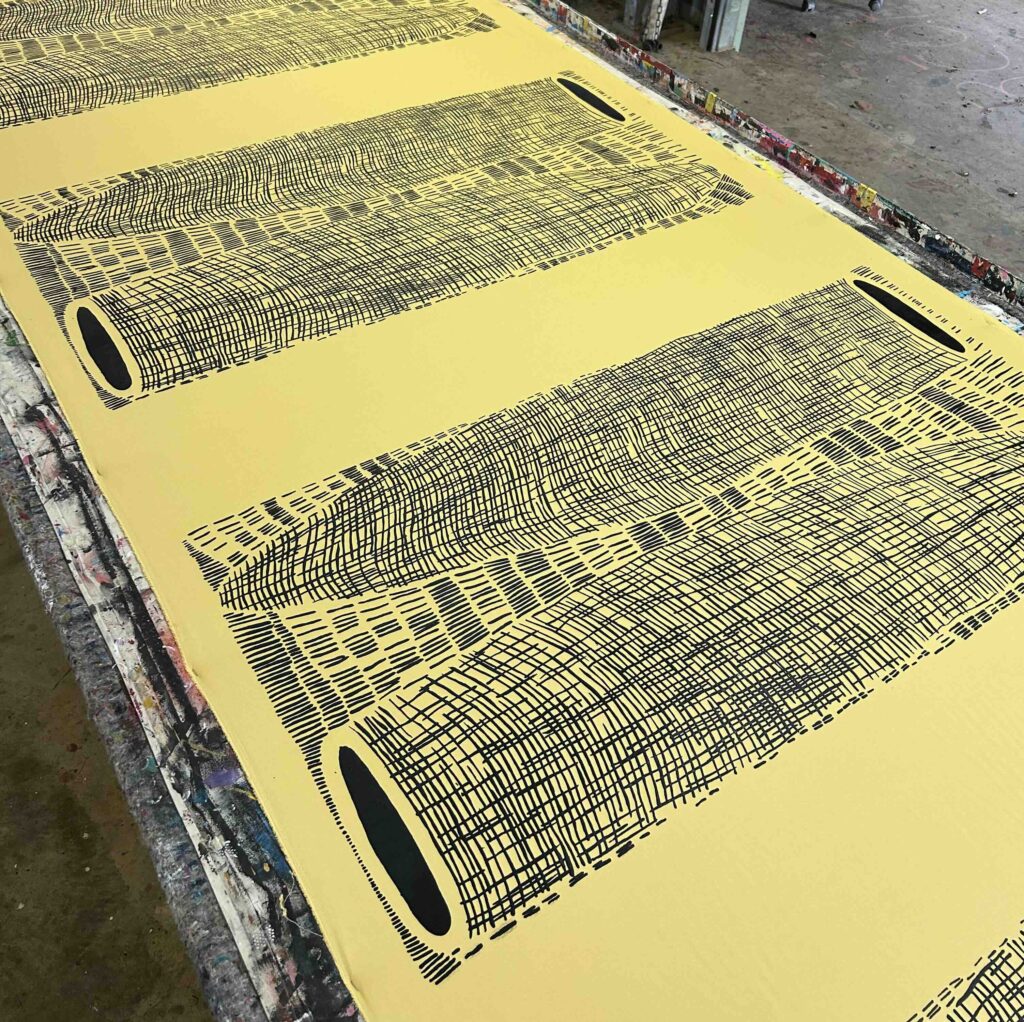 Kieren Karritpul - Fish Traps on yellow ochre canvas - Panel - Image 5