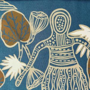 Kieren Karritpul - Mermaids on blue linen/cotton (1m)