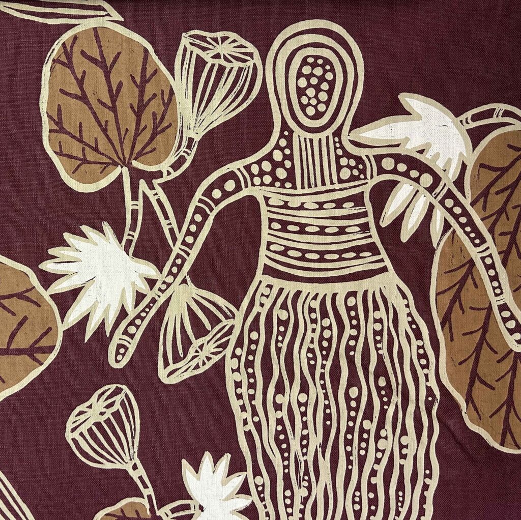 Kieren Karritpul - Mermaids on wine linen (per 1m)