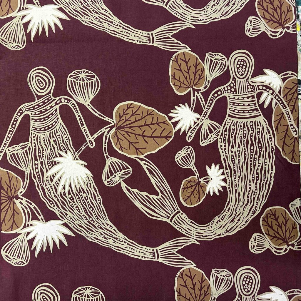 Kieren Karritpul - Mermaids on wine linen (per 1m) - Image 3
