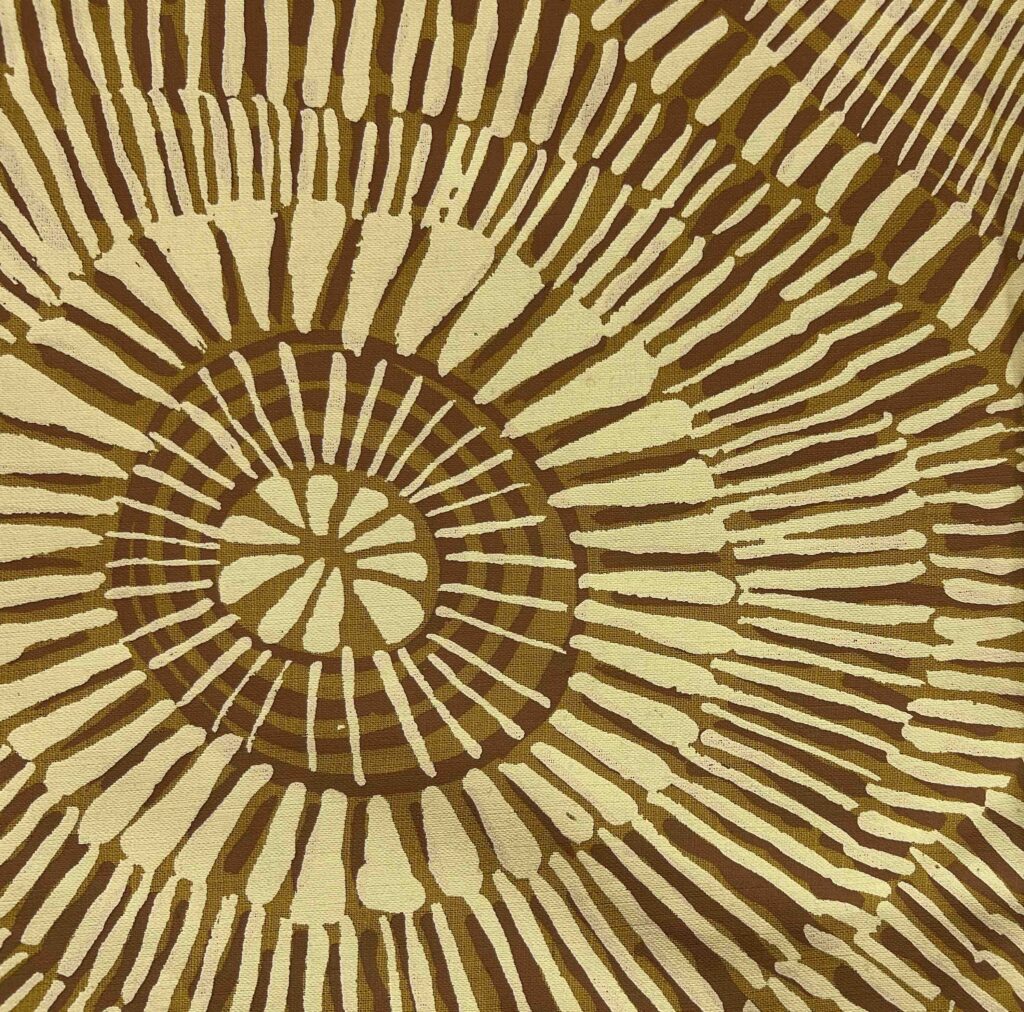 Marita Sambono - Fog Dreaming on mustard linen/cotton (per 1m)