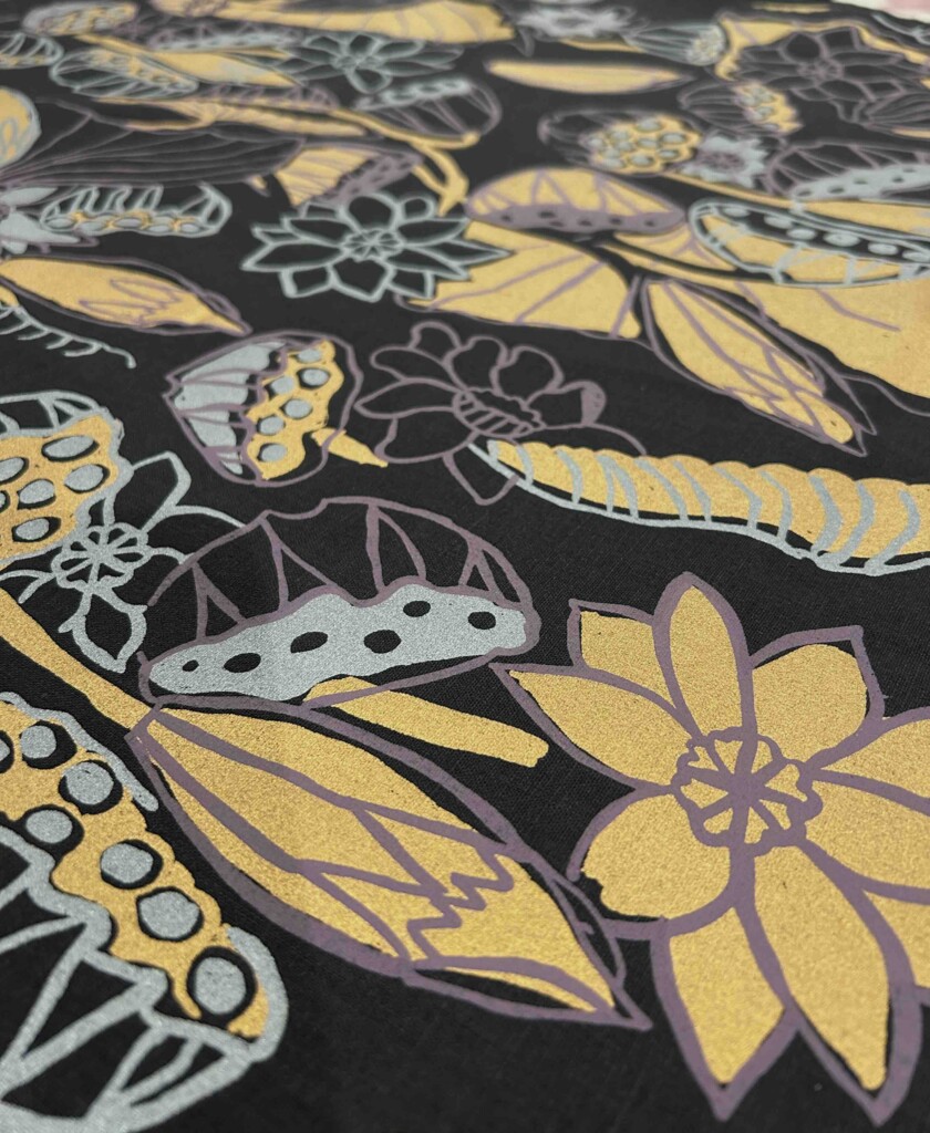 Patricia Marrfurra - Billabong metallics on black linen (per 1m) - Image 4