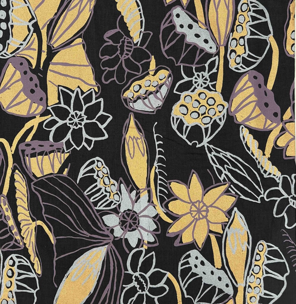 Patricia Marrfurra - Billabong metallics on black linen (per 1m) - Image 2